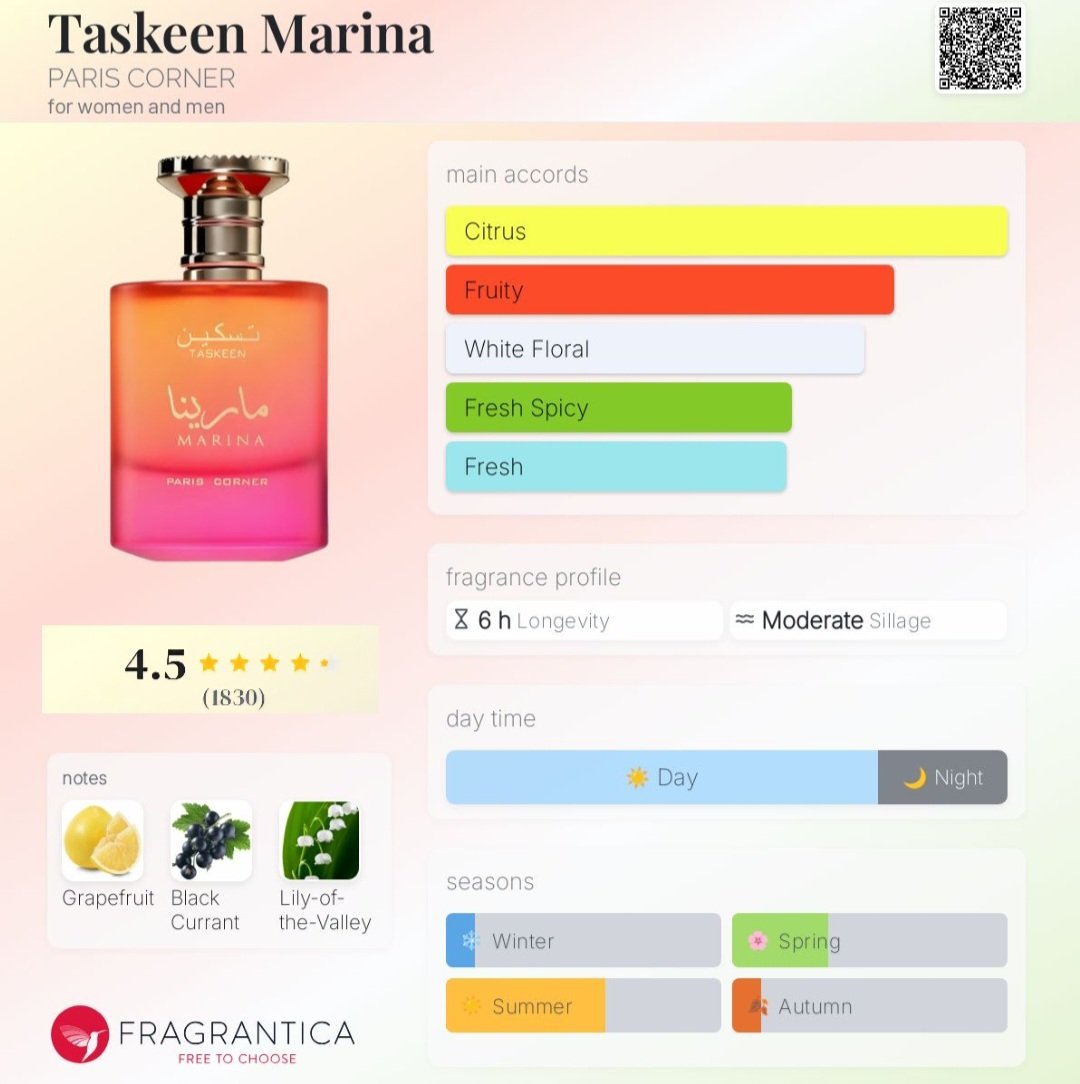 Perfume Taskeen Marina EDP  Paris corner - Paris corner 100ml - Fragrância Unissex