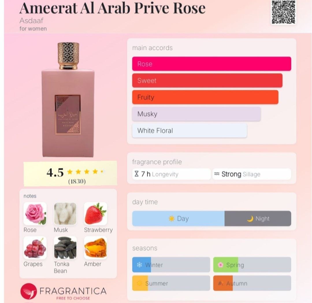 Perfume Ameerat Al Arab Prive Rose Asdaaf  eau de Parfum - Asdaaf lattafa 100ml - Fragrância Unissex