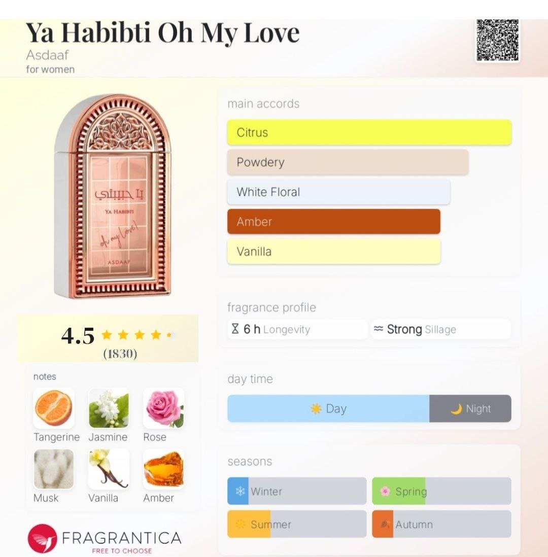 Perfume Ya Habibti Oh My Love Asdaaf eau de Parfum - Asdaaf lattafa 100ml - Fragrância Unissex
