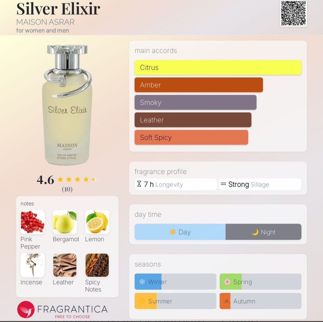 Perfume SILVER ELIXIR maison asrar EAU DE PARFUM - Maison asrar 100ml - Fragrância Unissex